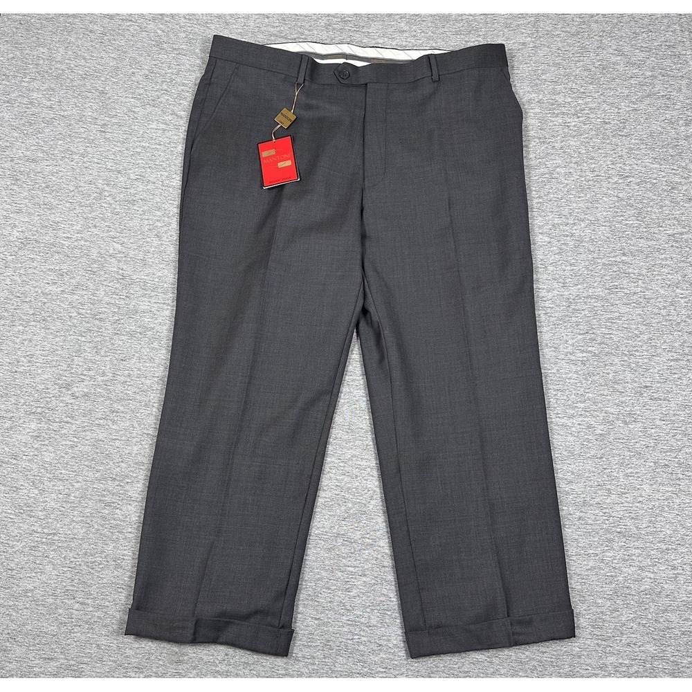 Mantoni Dress Pants Mens 40x26 Gray 100% Wool Flat Front Cuffed City Office NEW